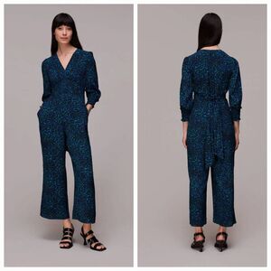 Whistles Forest Leopard Ankle Length Smocked Tie Waist Jumpsuit Sz. 8